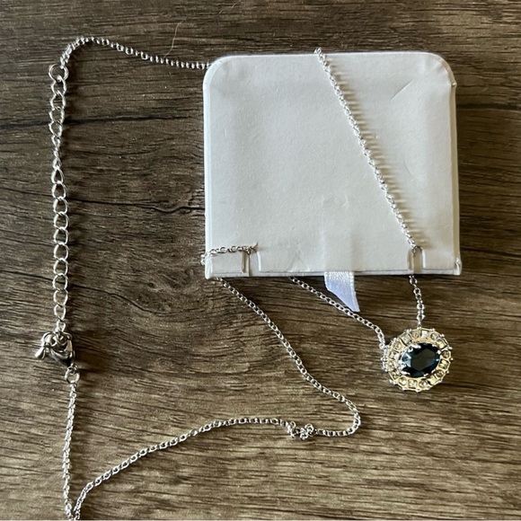 Silver Necklace with Sapphire Blue Pendant - Picture 3 of 3